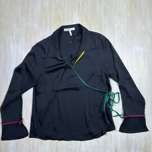 BCBGeneration Wrap Long Sleeve Femme Coquette Color Accent Tie Blouse Large